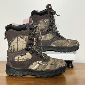 Gander Mountain Hiking Boots Waterproof Leather Pink Camouflage Women's Size 8